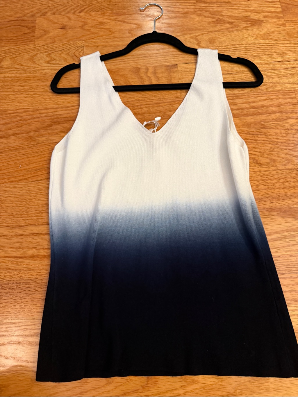 Ecru White To Black Ombre V-Neck Tank